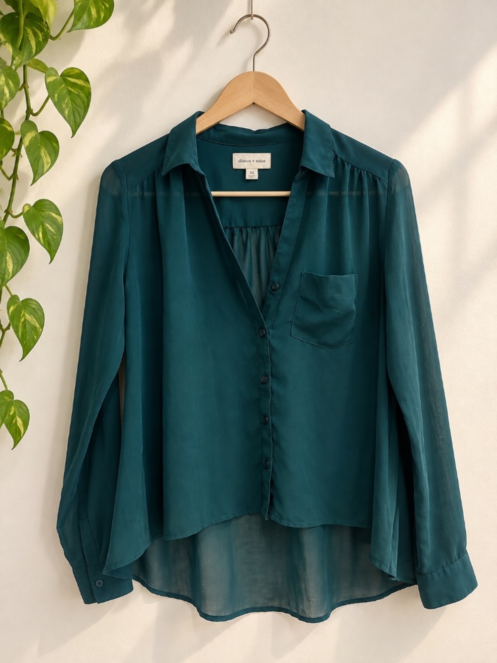 Silence + Noise Urban Outfitters Teal Sheer Button Down Blouse XS